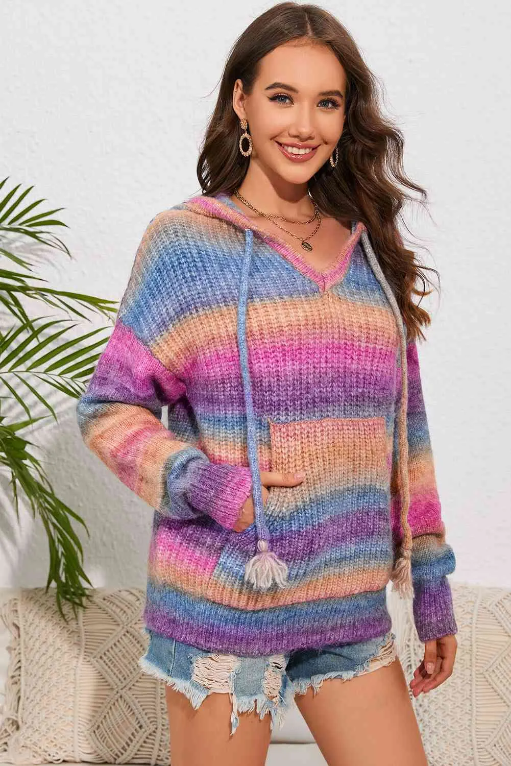 Maxct &Multicolor Dropped Shoulder Hooded Sweater