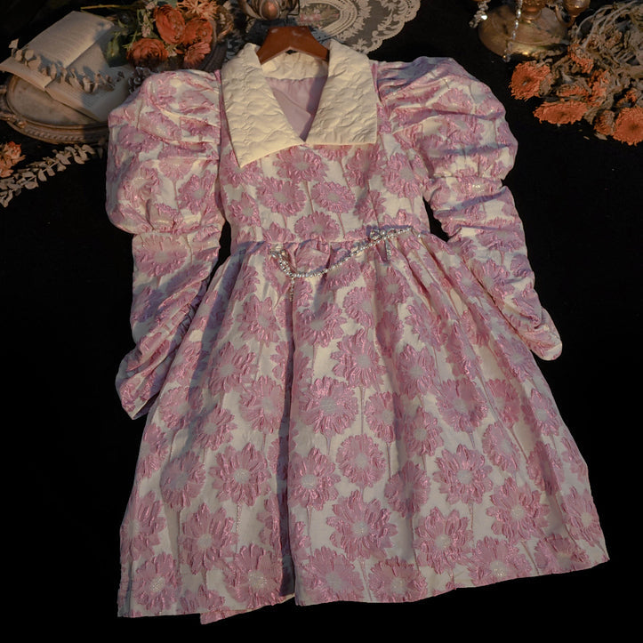 Puff Sleeve Daisy Jacquard Dress Maxct