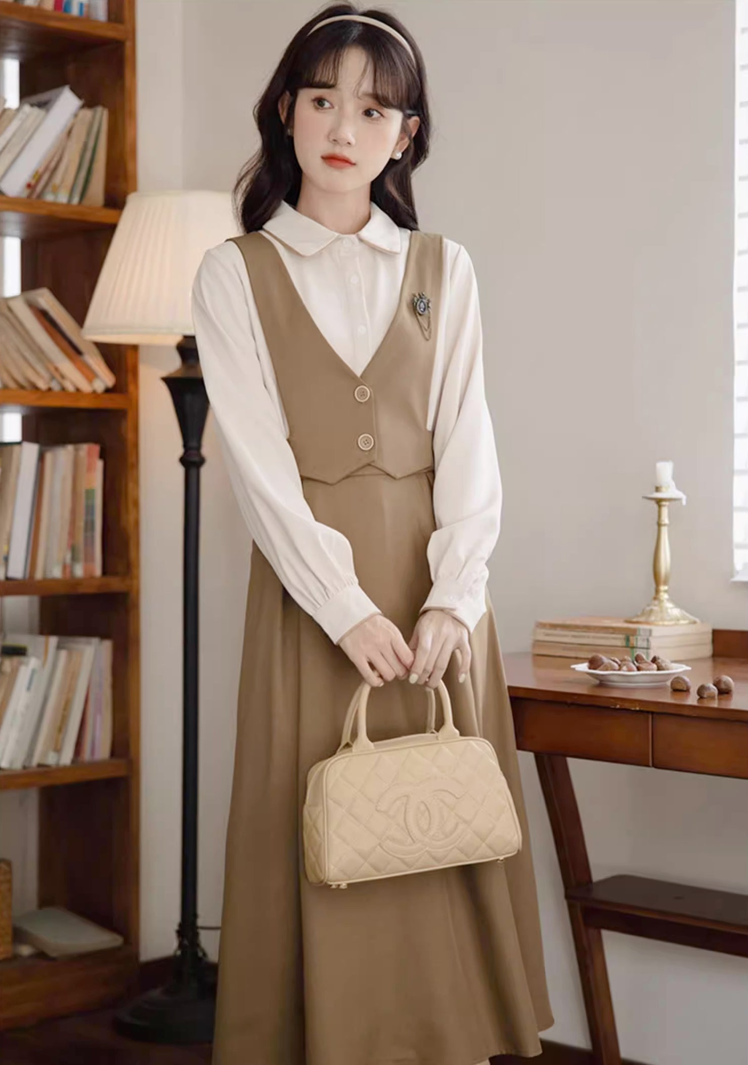 Basic Woven Vest Pinafore Dress / Blouse Maxct