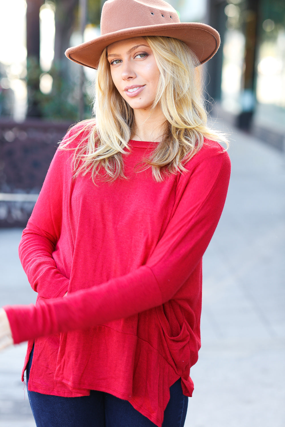 Maxct &Going My Way Red Hacci Dolman Pocketed Sweater Top