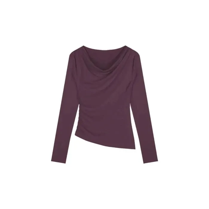 Maxct Black Solid Slash Neck Elegant Long Sleeve Tops Fashion Slim Sexy Cropped T Shirt Skinny Women Y2k Clothing Autumn Casual Shirts