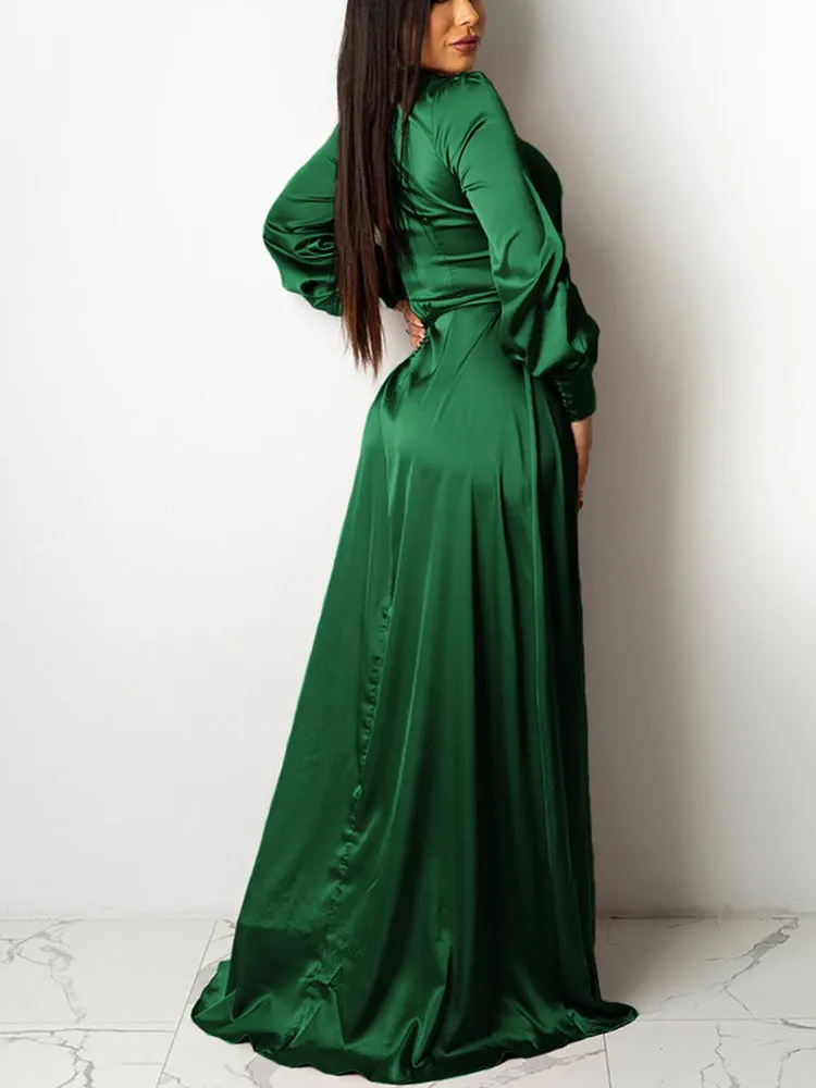 Satin High Low Flowy Maxi Dress Maxct