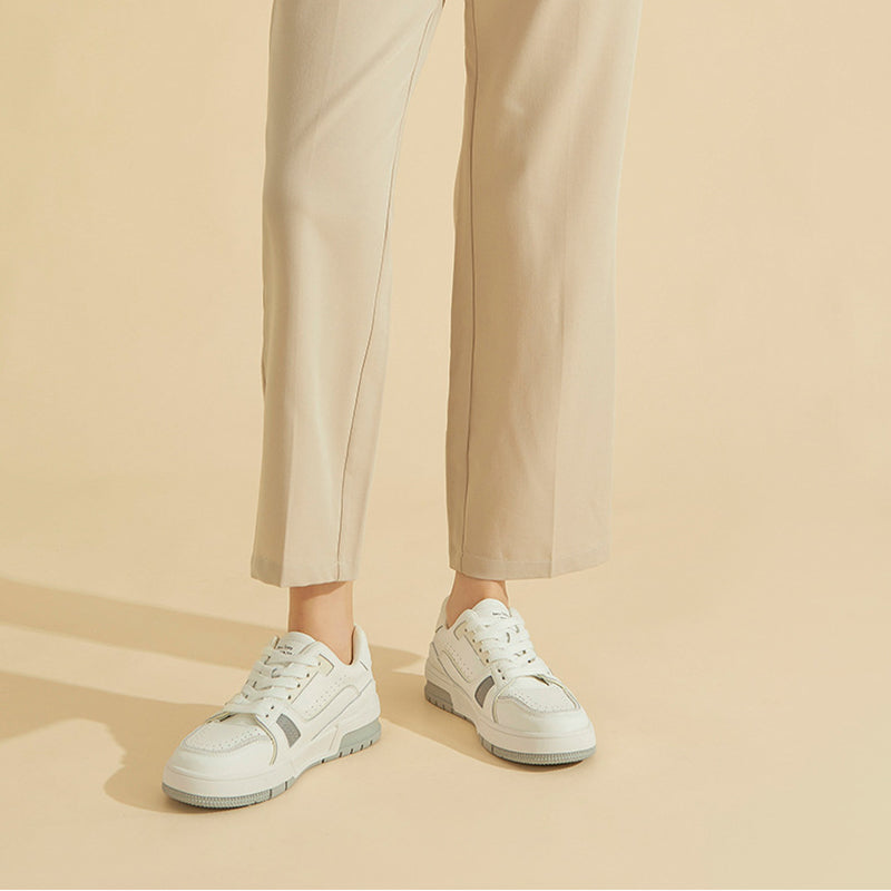 Women's Causal Genuine Sneakers - White Color Block With Green/Grey Maxct