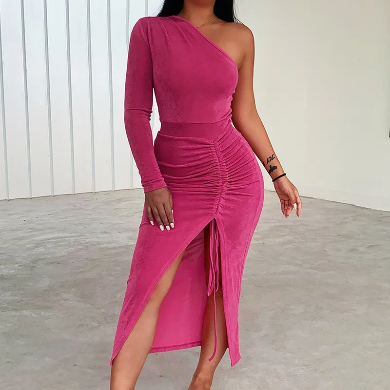 Women's Rose One-Shoulder Ruched Midi Dress