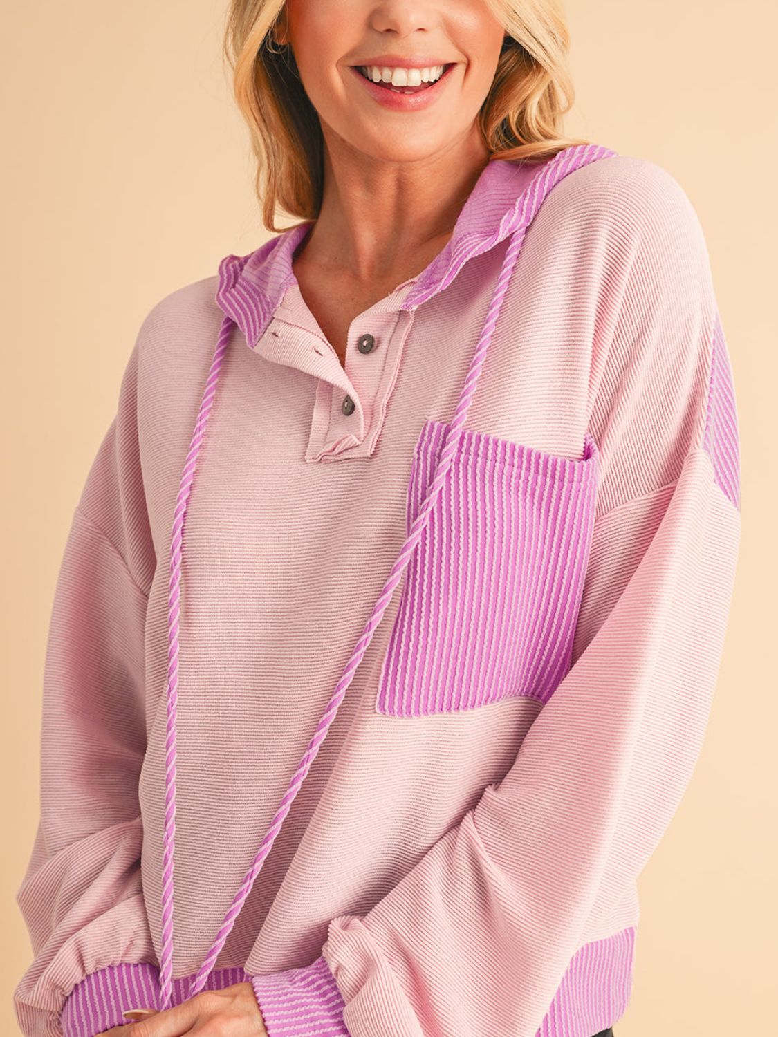 Maxct &Corded Color Block Drawstring Hoodie