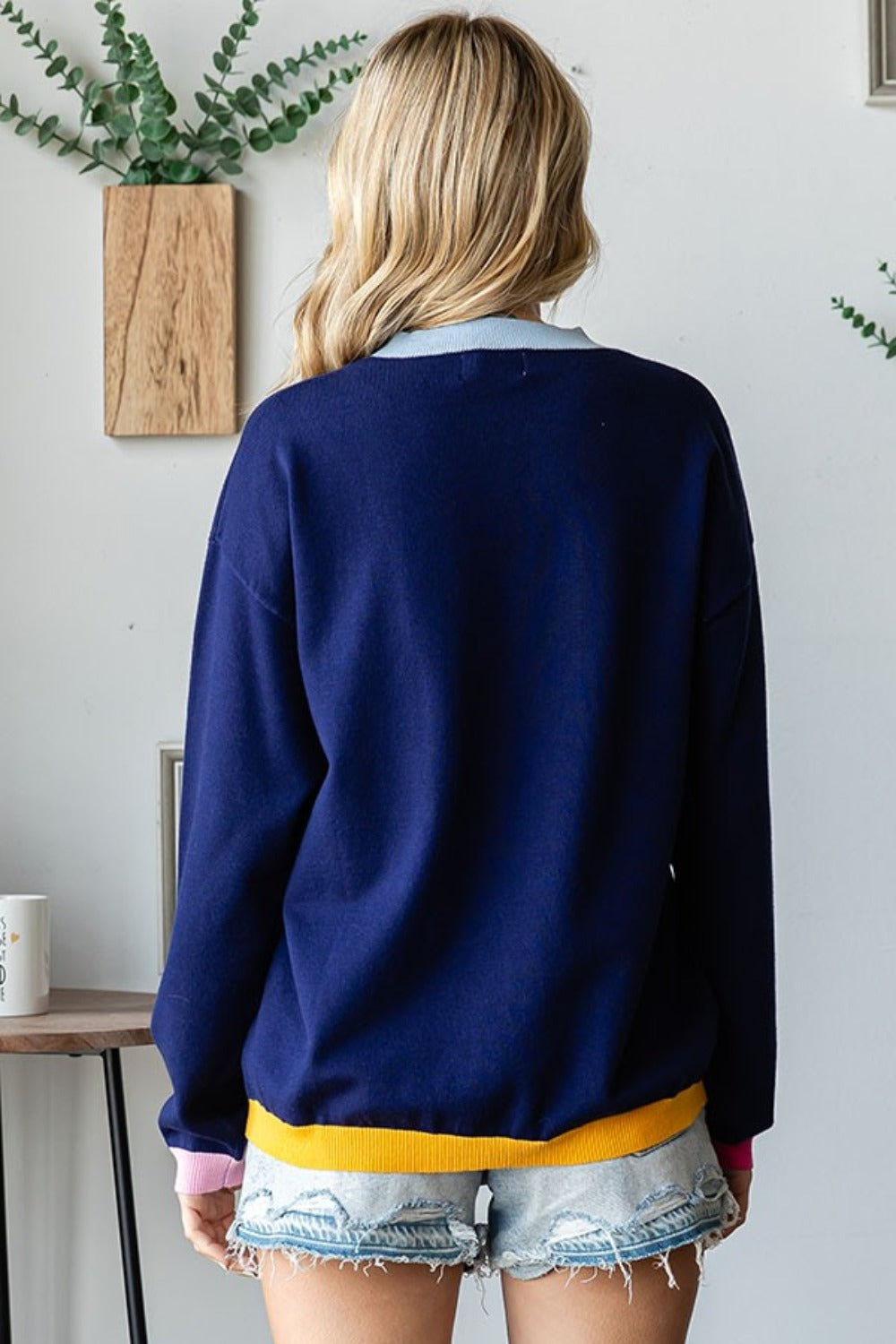 Maxct &First Love Contrast Ribbed Round Neck Long Sleeve Sweater