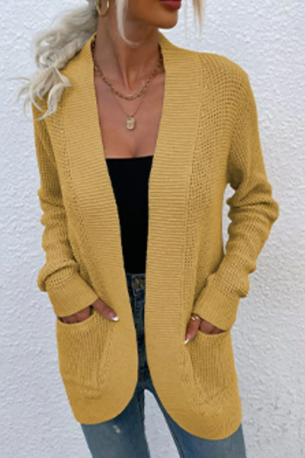 Maxct &Open Front Rib-Knit Cardigan with Pockets