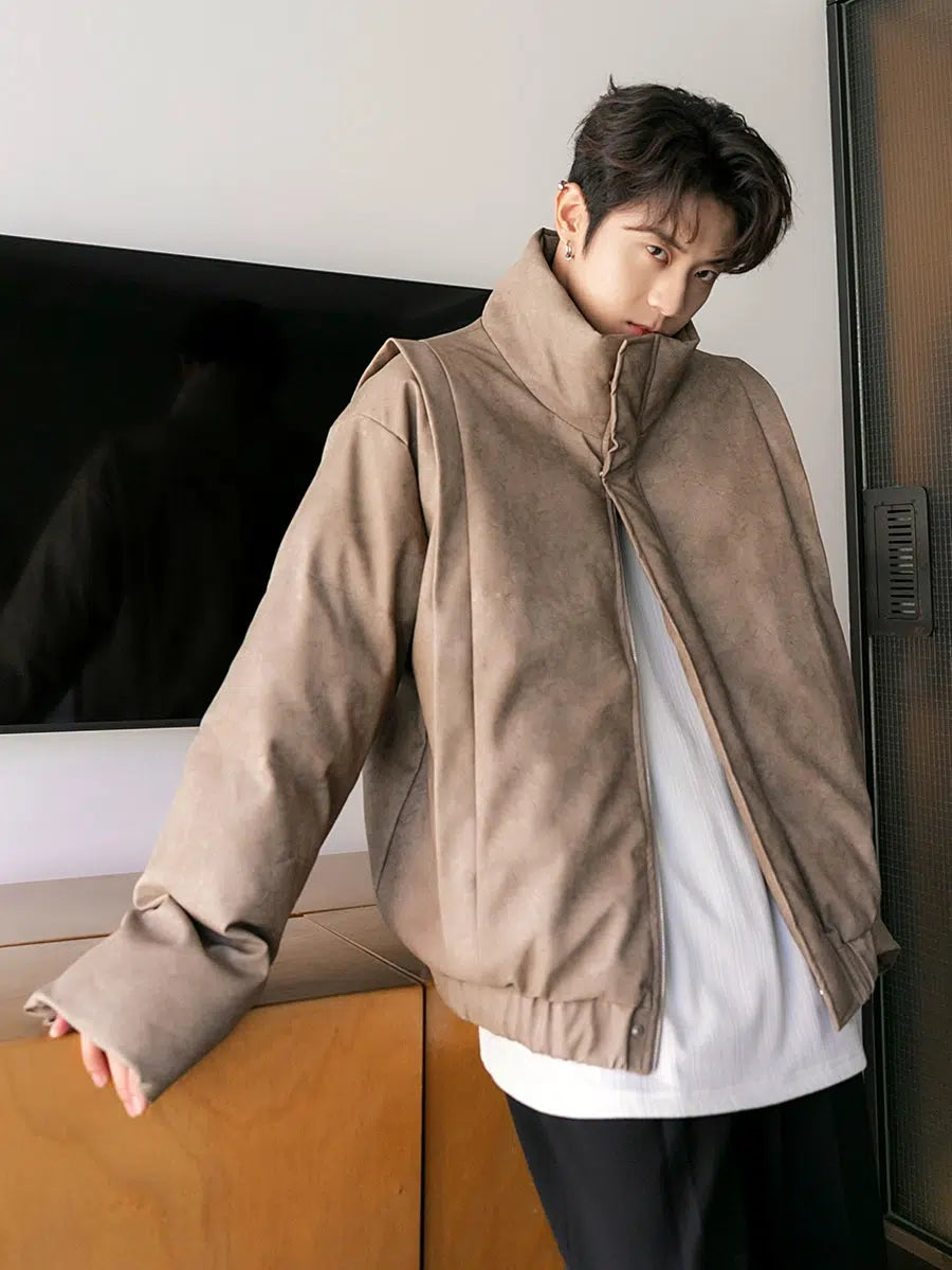 Maxct Stand Collar PU Leather Jacket