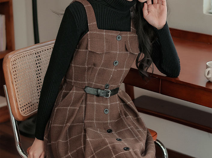 Button Up Plaid Cami Midi Dress Maxct