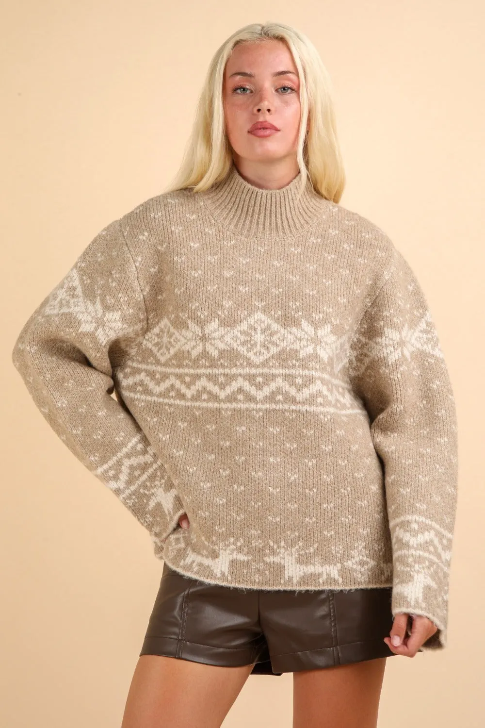 Maxct &VERY J Christmas Element Mock Neck Long Sleeve Sweater