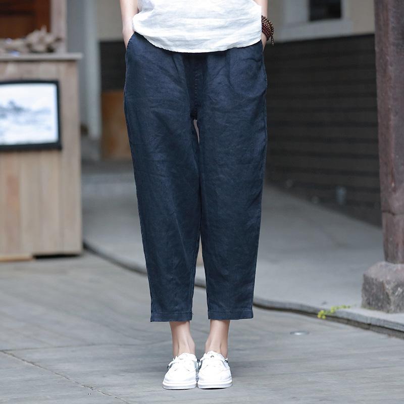 Maxct Women Cotton And Linen Casual Cropped Pants