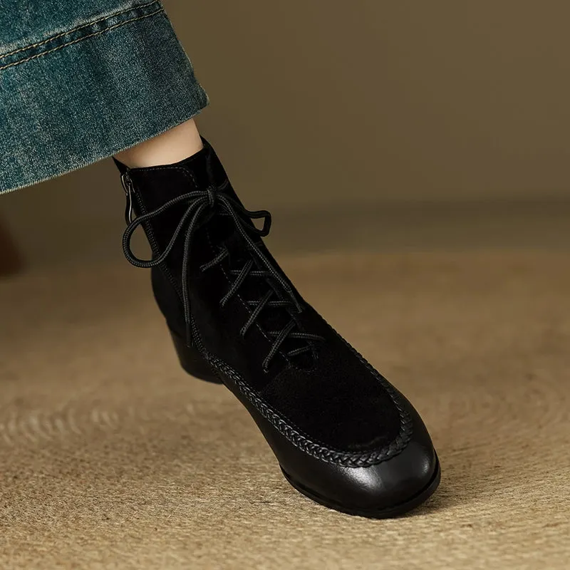 Maxct Retro Sheepskin Leather Sueded Chunky Boots