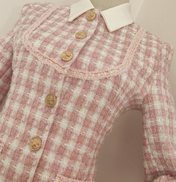 Preppy Tweed Button Up Dress Maxct