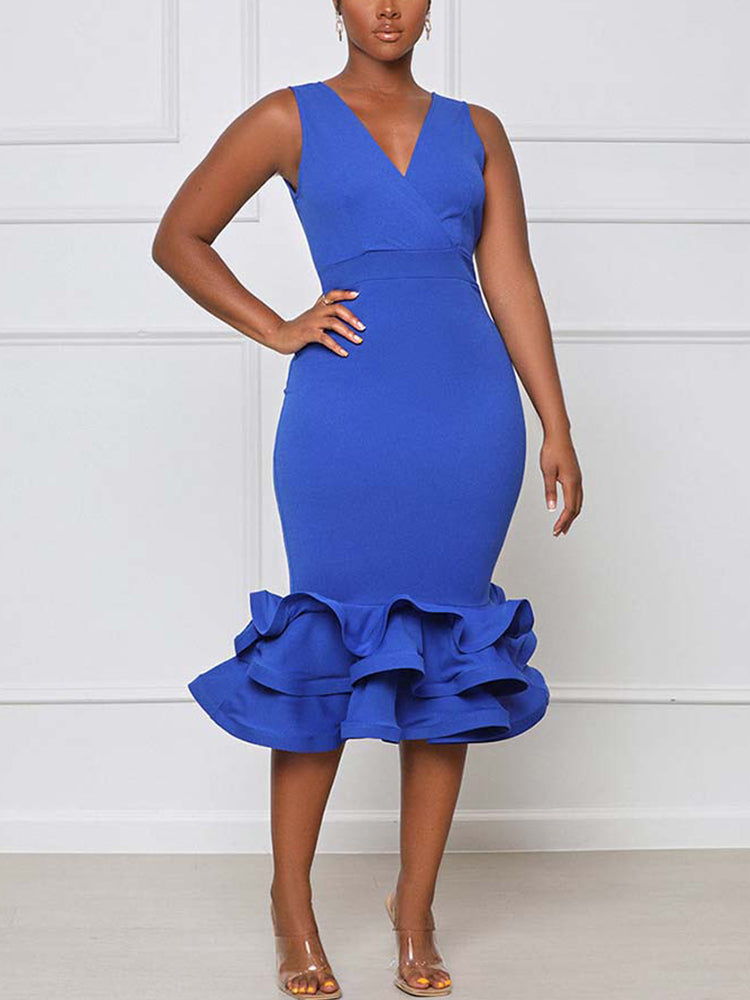 Ruffled Trim Bodycon Midi Dress Maxct