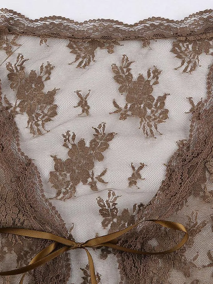 Maxct Open Front Lace Long Sleeve Crop Blouse