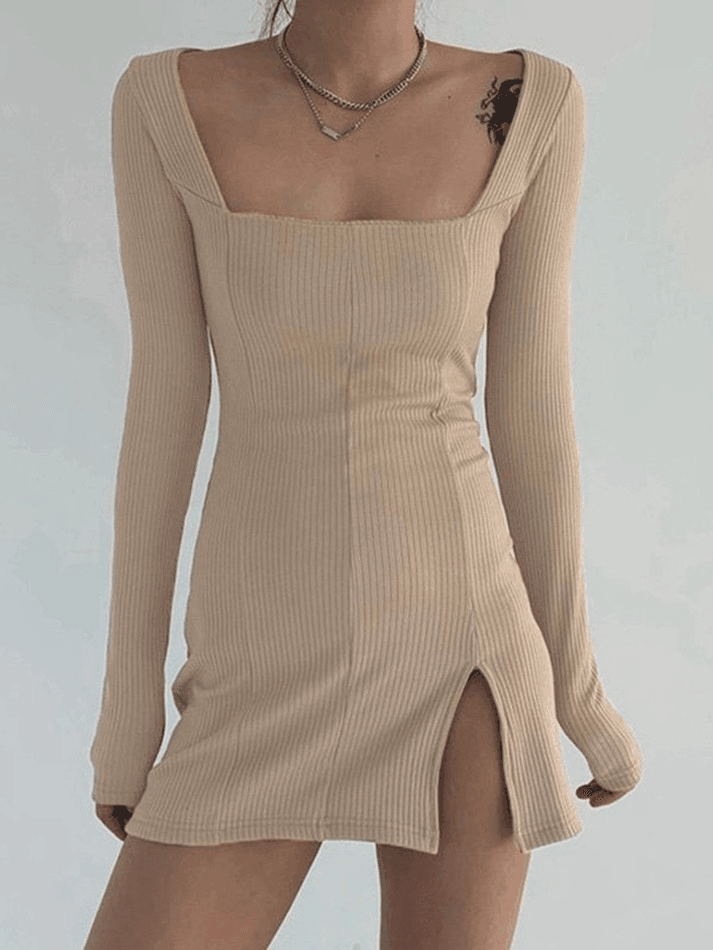 Vintage Rib Split Sweater Dress Maxct