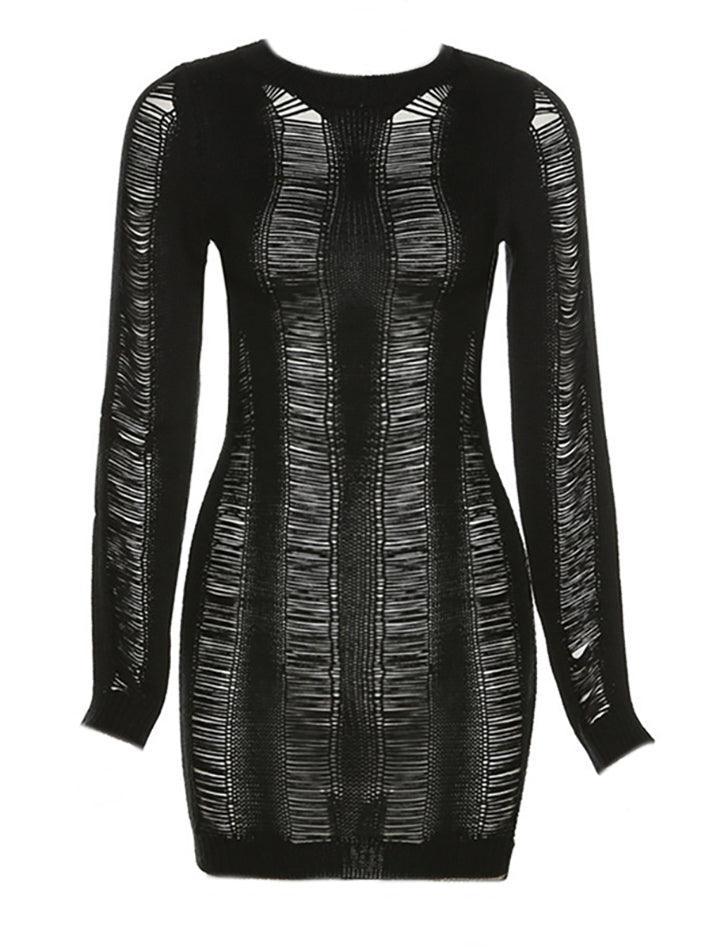 Distressed Long Sleeve Party Mini Dress Maxct