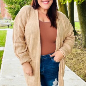 Maxct &You Got This Oatmeal Striped Knit Open Cardigan