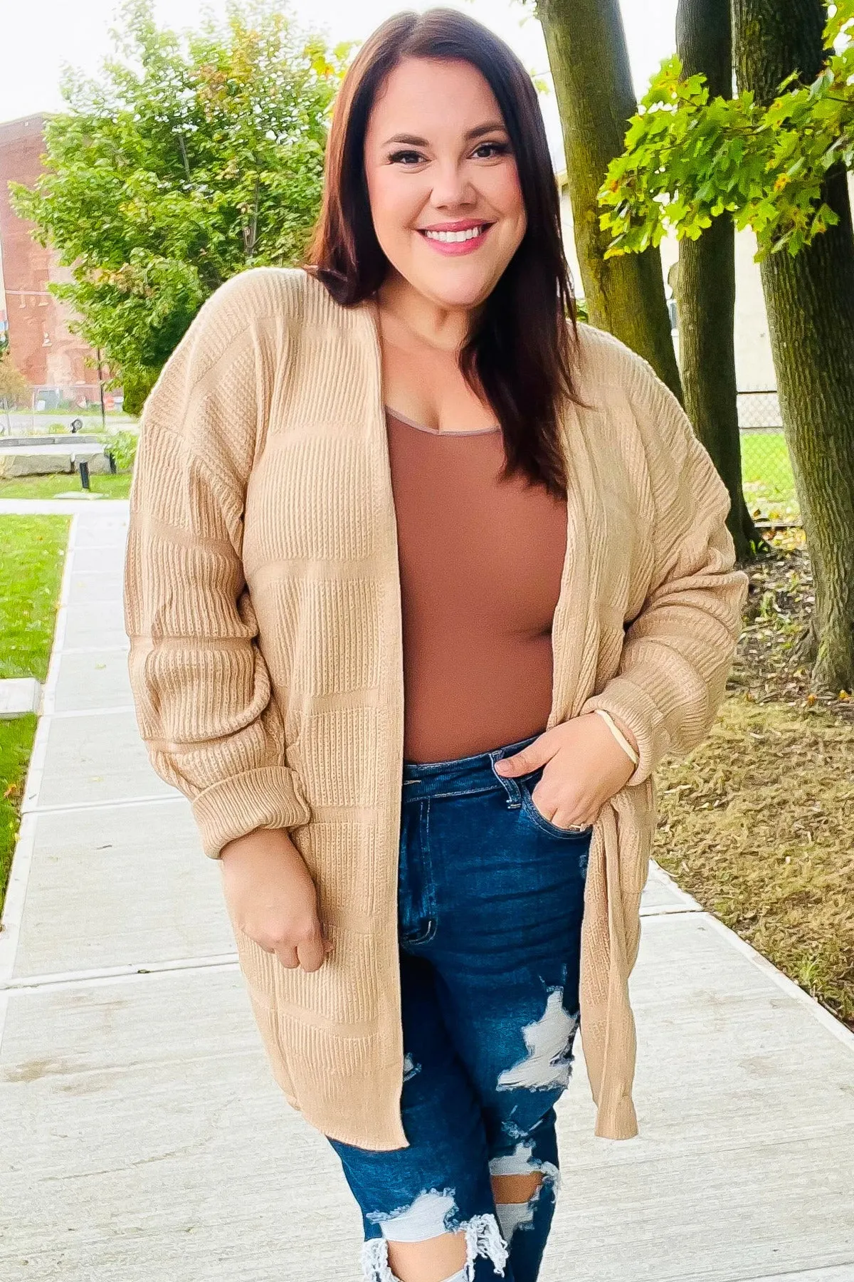 Maxct &You Got This Oatmeal Striped Knit Open Cardigan
