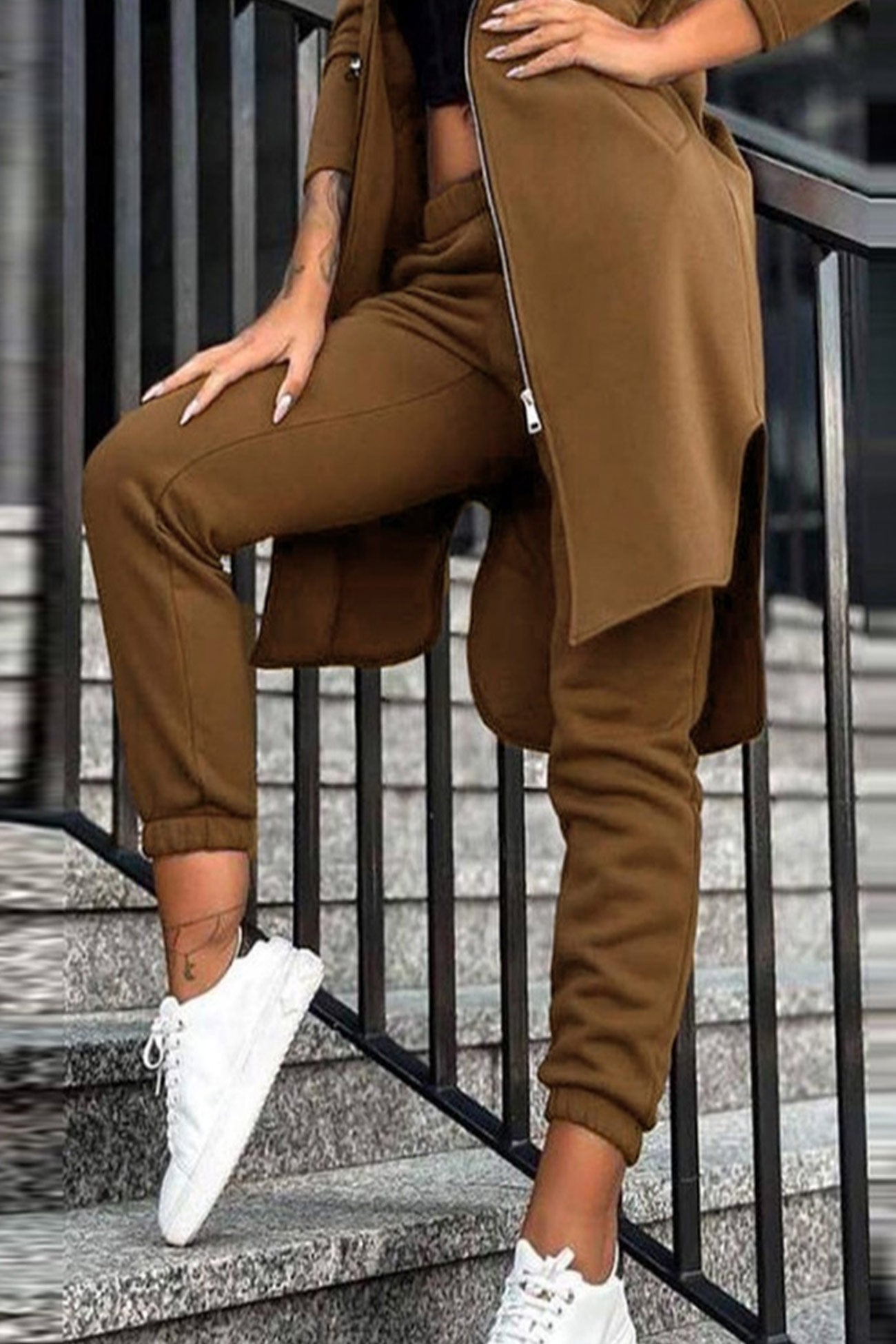 Maxct Elastic Waist Mid-length Hoodie Pants Set