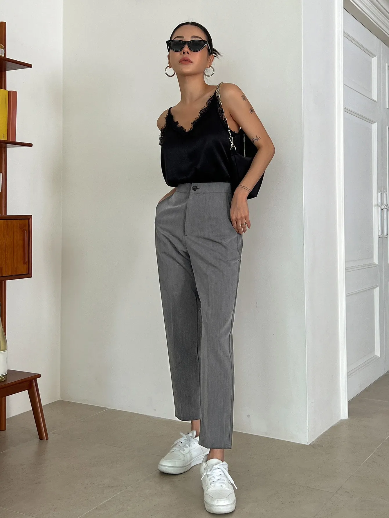 Maxct Solid High Waist Tailored Pants
