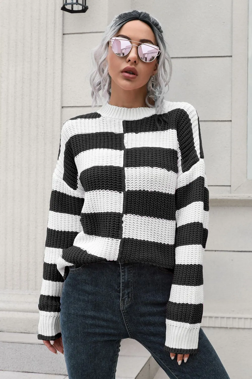 Maxct &Color Block Dropped Shoulder Sweater