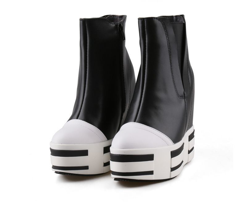 Women's 13cm Leather Platform Wedge Boots - true deals club