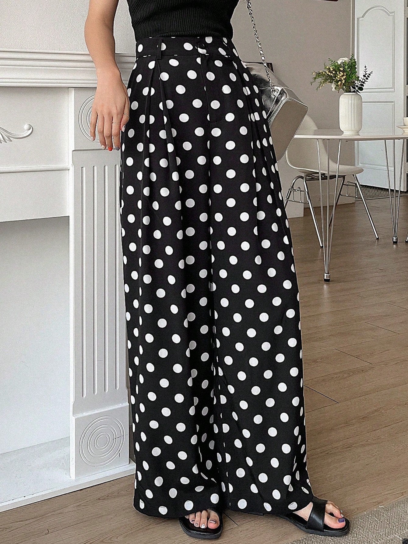 Maxct Polka Dot Palazzo Pants Women's Suit Pants With Pockets
