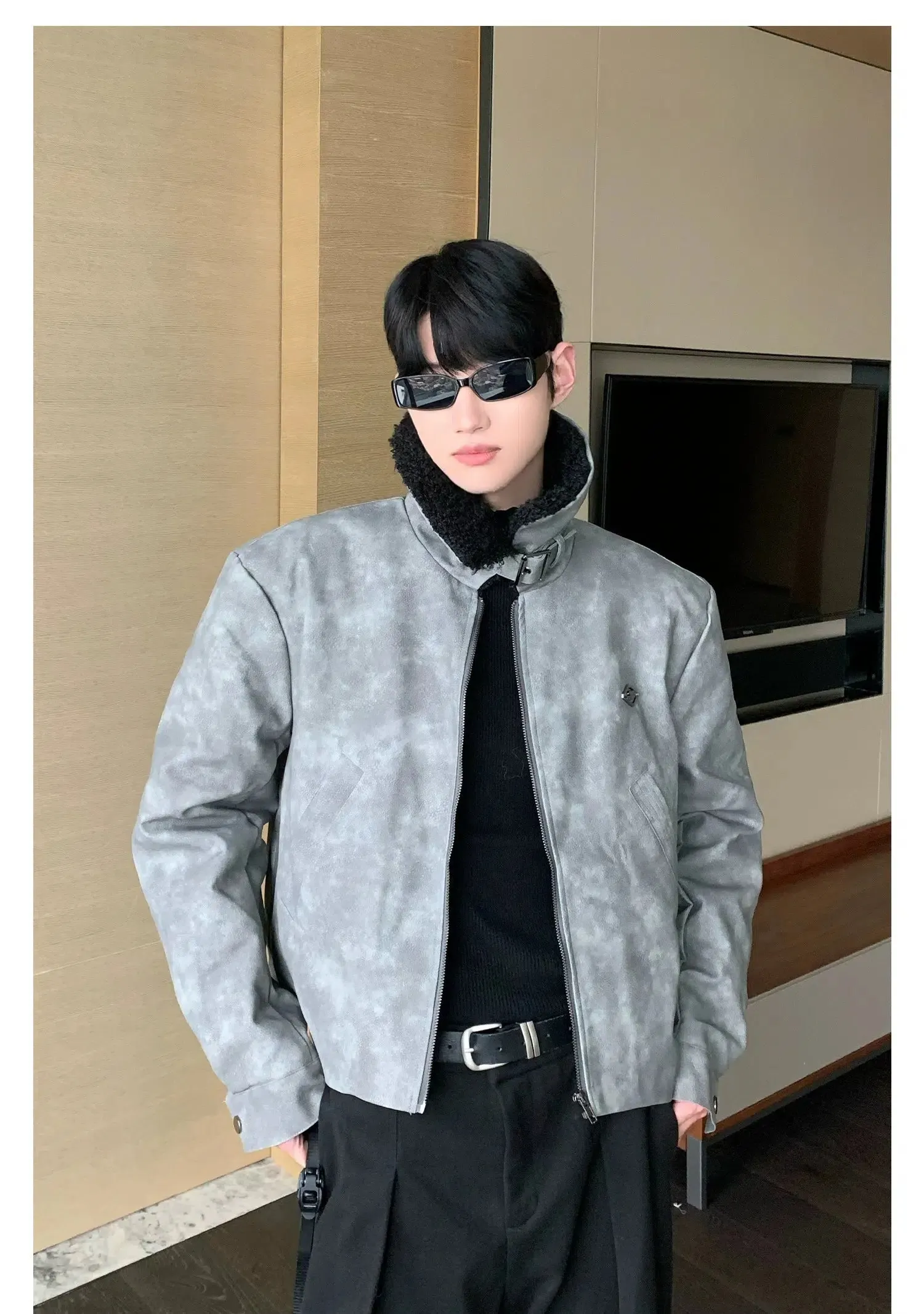 Maxct Thickened Zip Wool Bomber Jacket