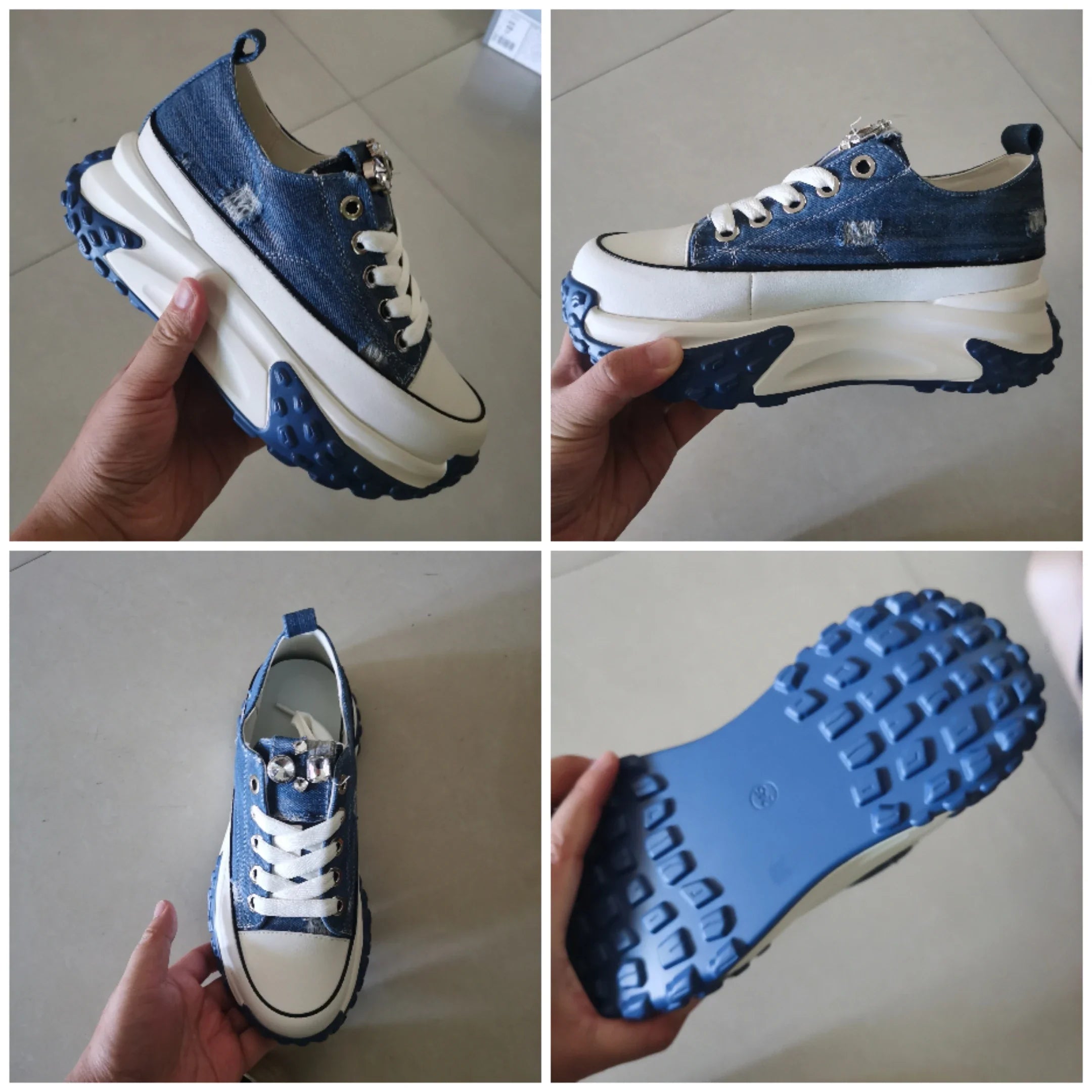 Denim Platform Sneakers with Bling - 6cm Height Women's Maxct