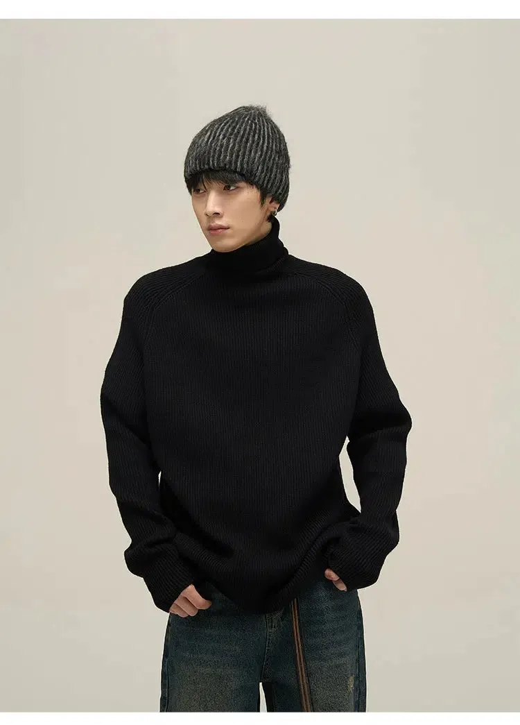 Maxct Solid Color Pleated Turtleneck Sweater