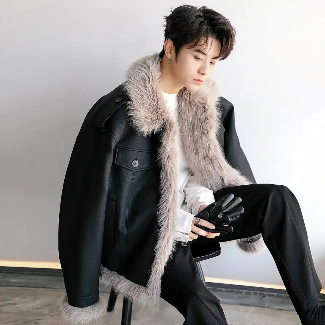 Maxct Unisex Velvet Faux Fur Leather Jacket