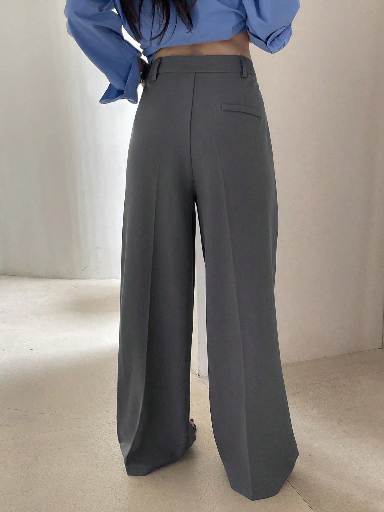 Maxct Women Plain Fold Pleated Wide Leg Suit Pants