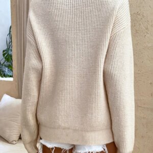 Round Neck Ribbed Button-Down Sweater