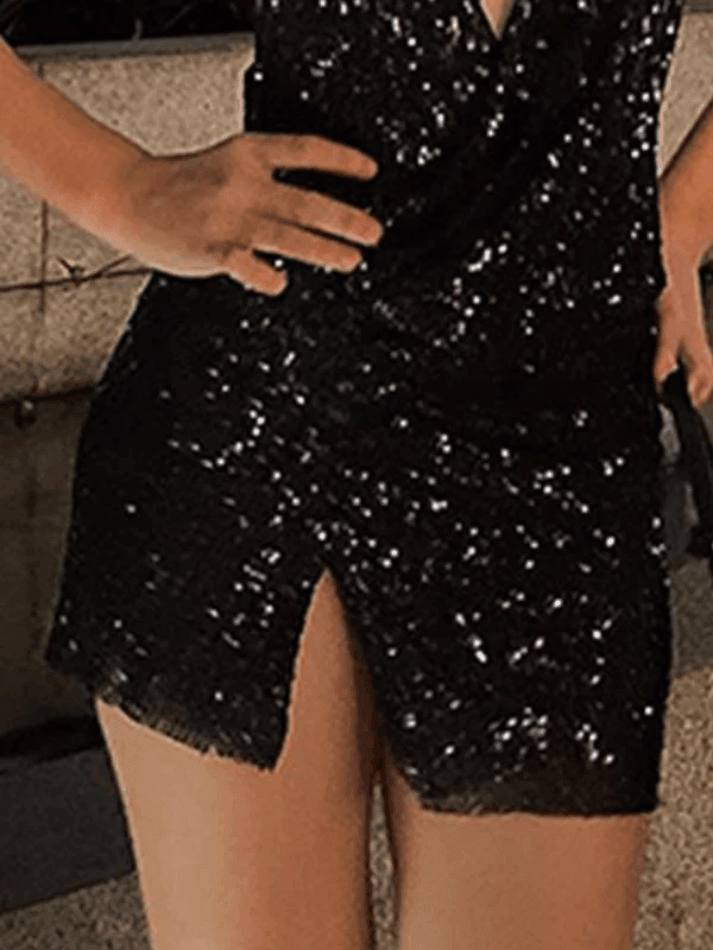 Split Sequin Halter Party Mini Dress Maxct