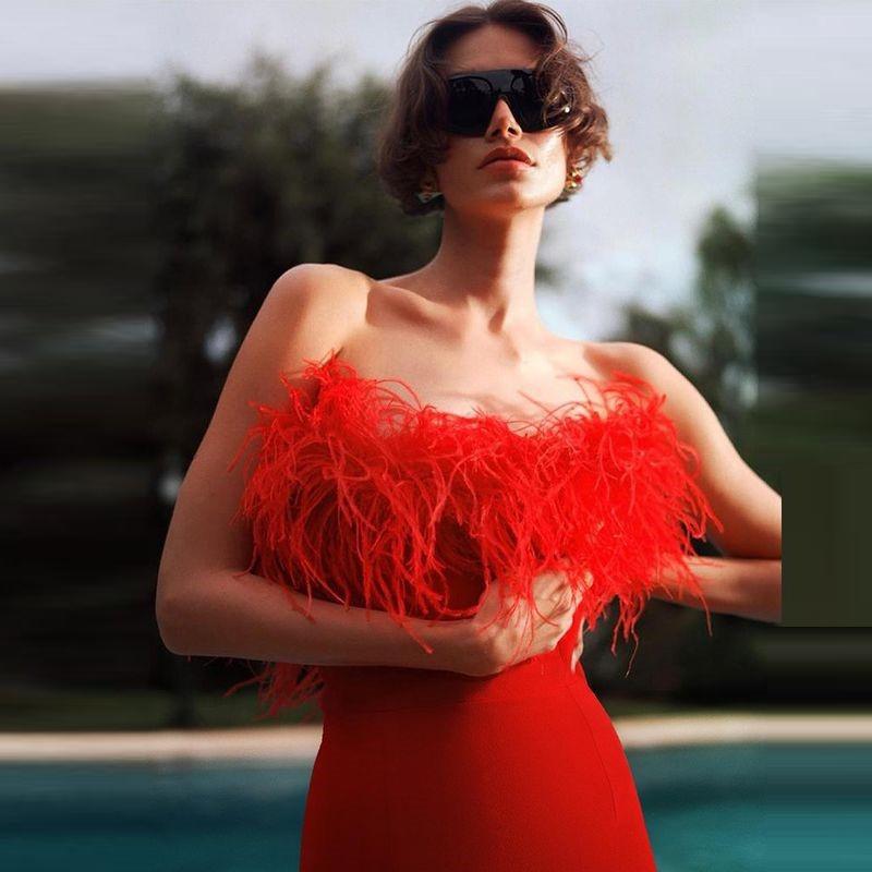 Maxct High-end Trendy Niche Designer Evening Dress Autumn And Winter Women's Clothing Trend Ostrich Hair Gowns Bandage Dress Women