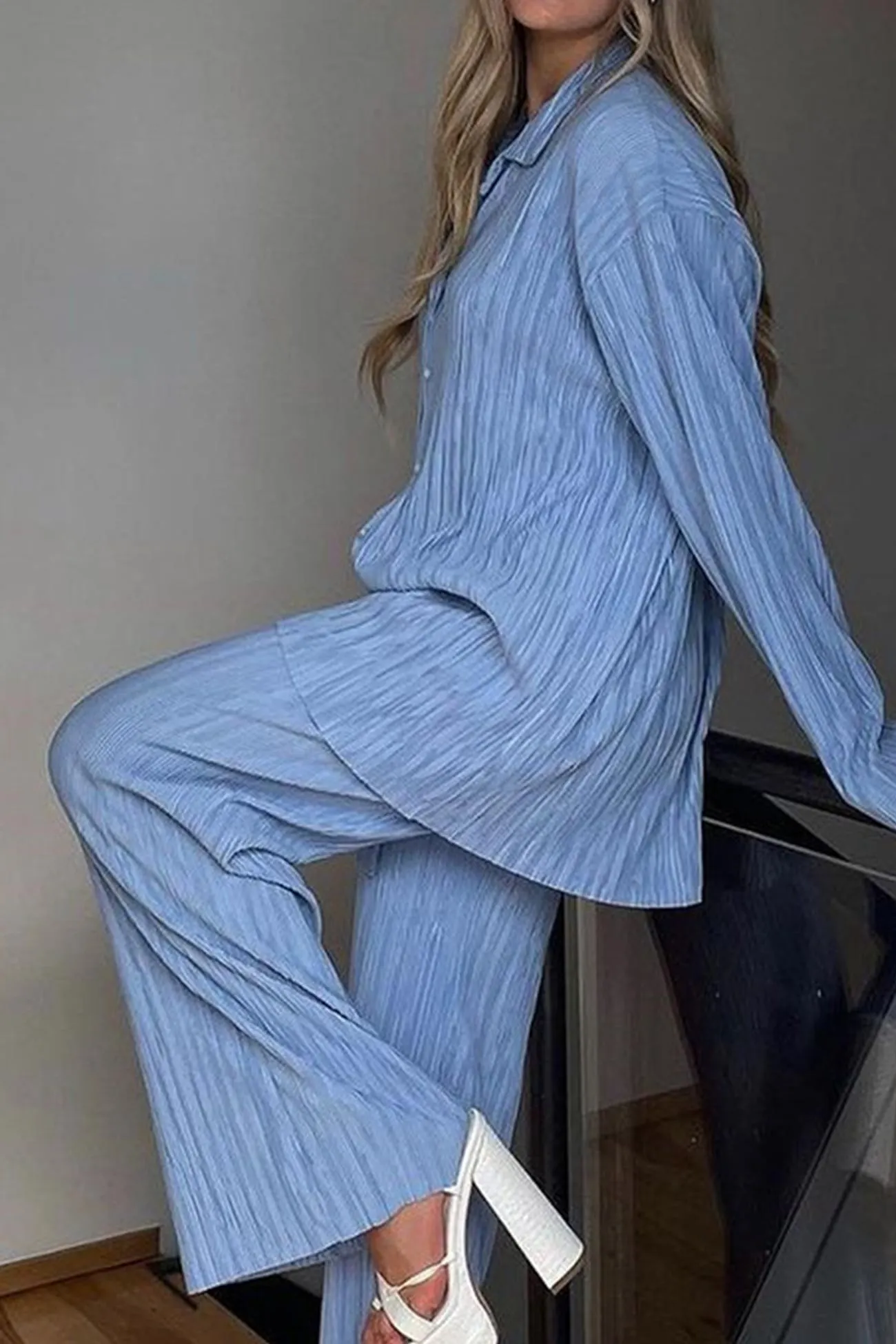 Maxct Pleated Shirt Wide Leg Pants Set - Image 17