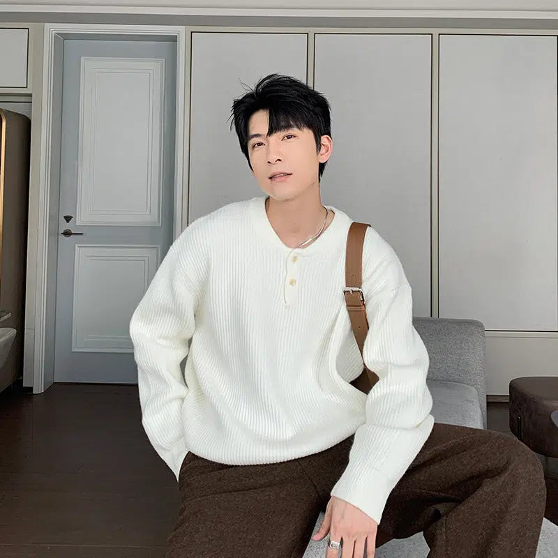 Maxct Pleated Henley Bottoming Sweater