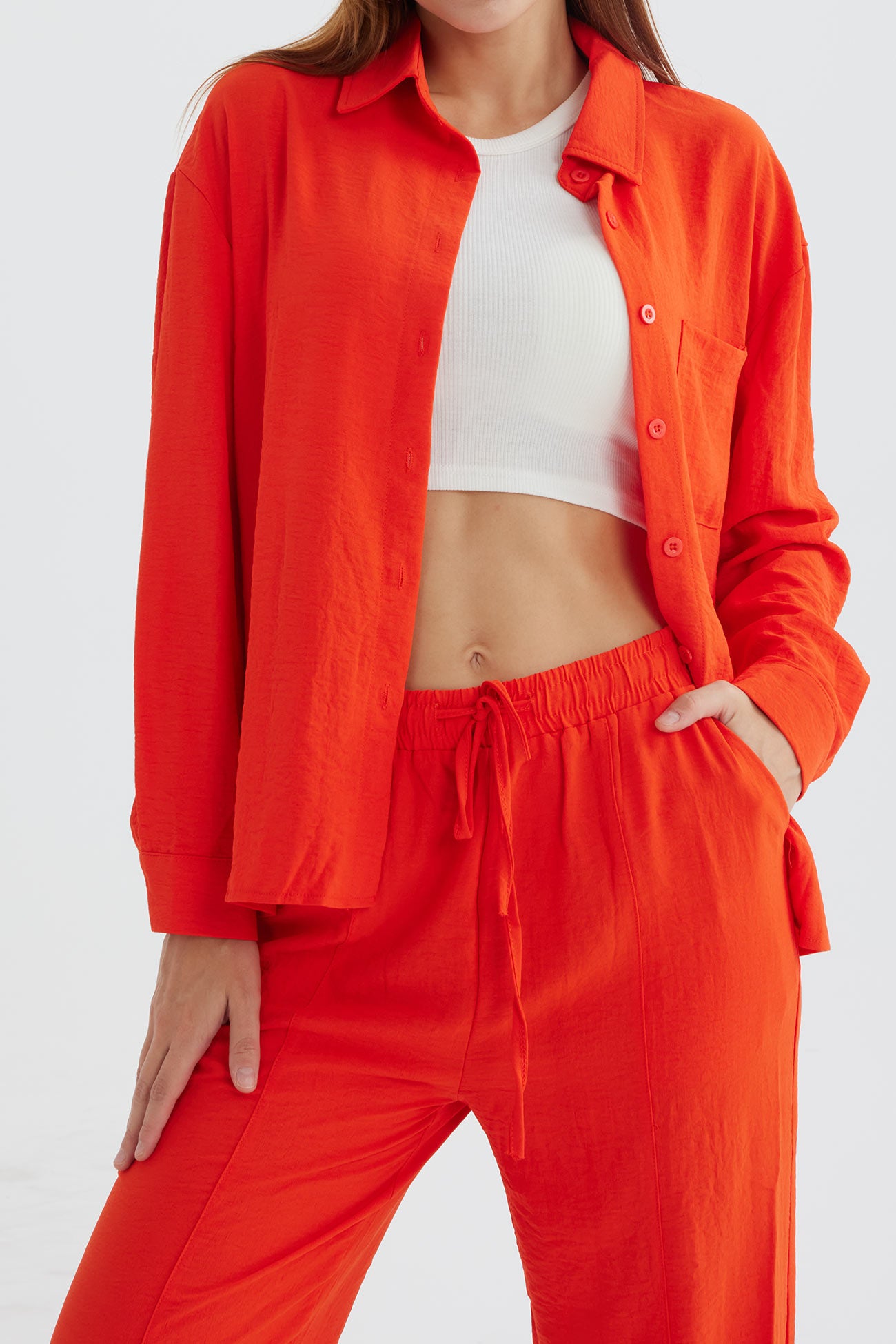 Maxct Long Sleeve Solid Color Shirt Long Pants Set - Image 9