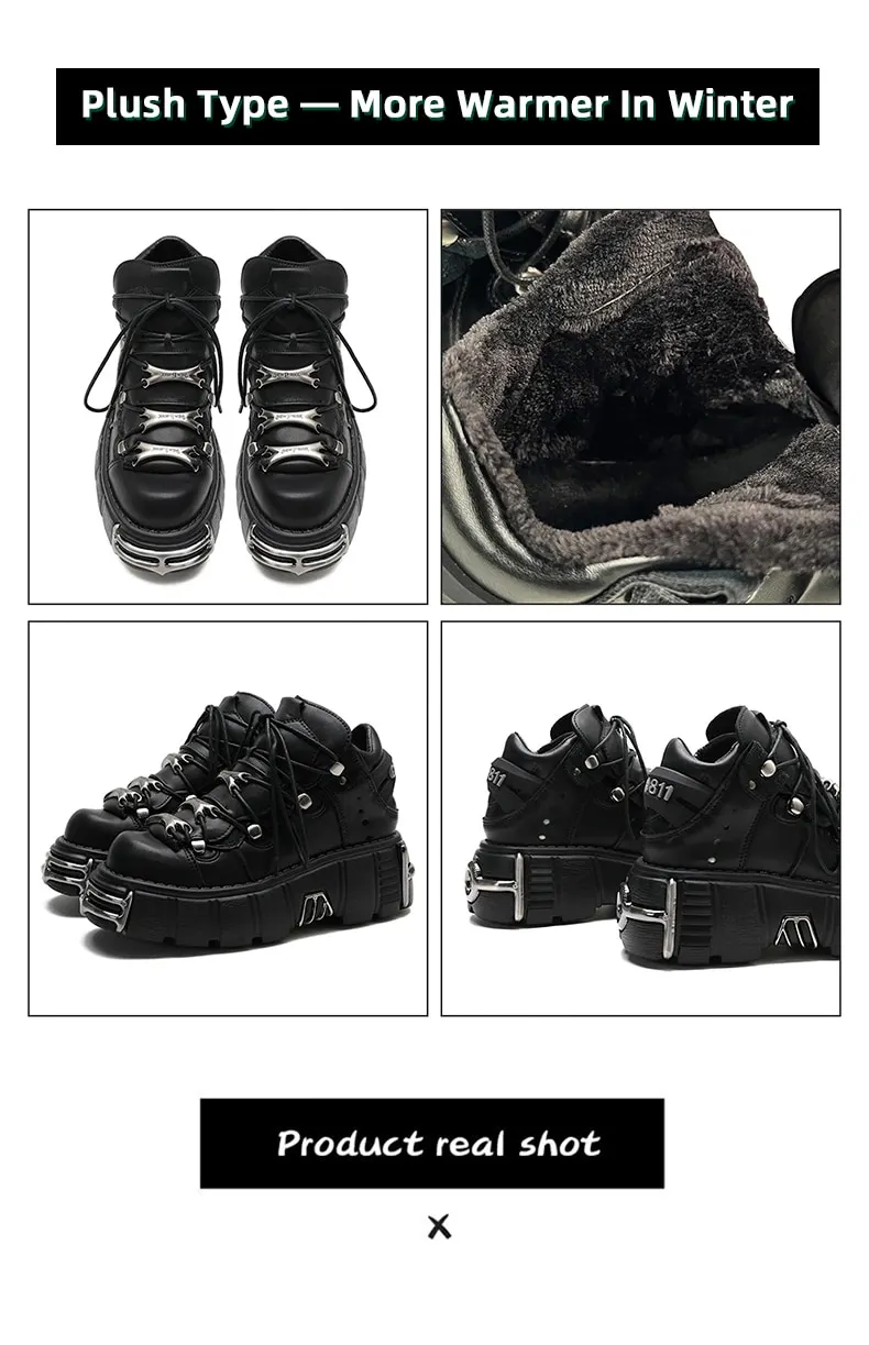 Punk Style Women's 6CM Heel Platform Goth Metal Decor Sneakers - true deals club