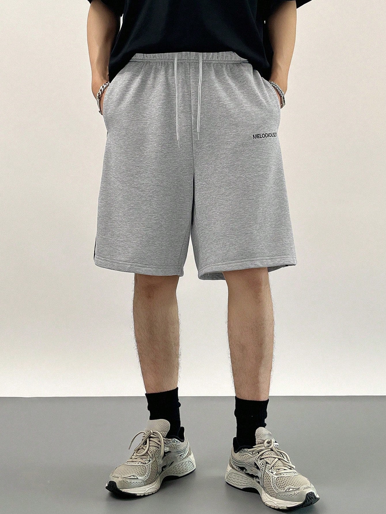 Maxct Men's Summer Casual Color Block Striped Letter Print Drawstring Waist Shorts