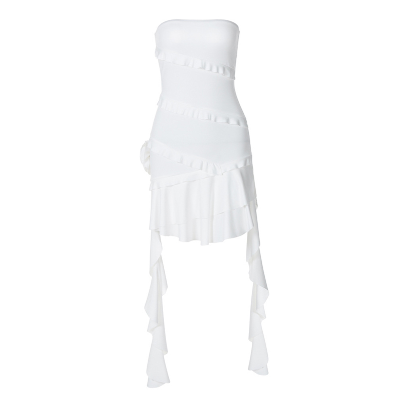 Tube Dress for y2k Clothes Off Shoulder Strapless Sleeveless Ruffle Hem Mini Dress Evening Party Dresses