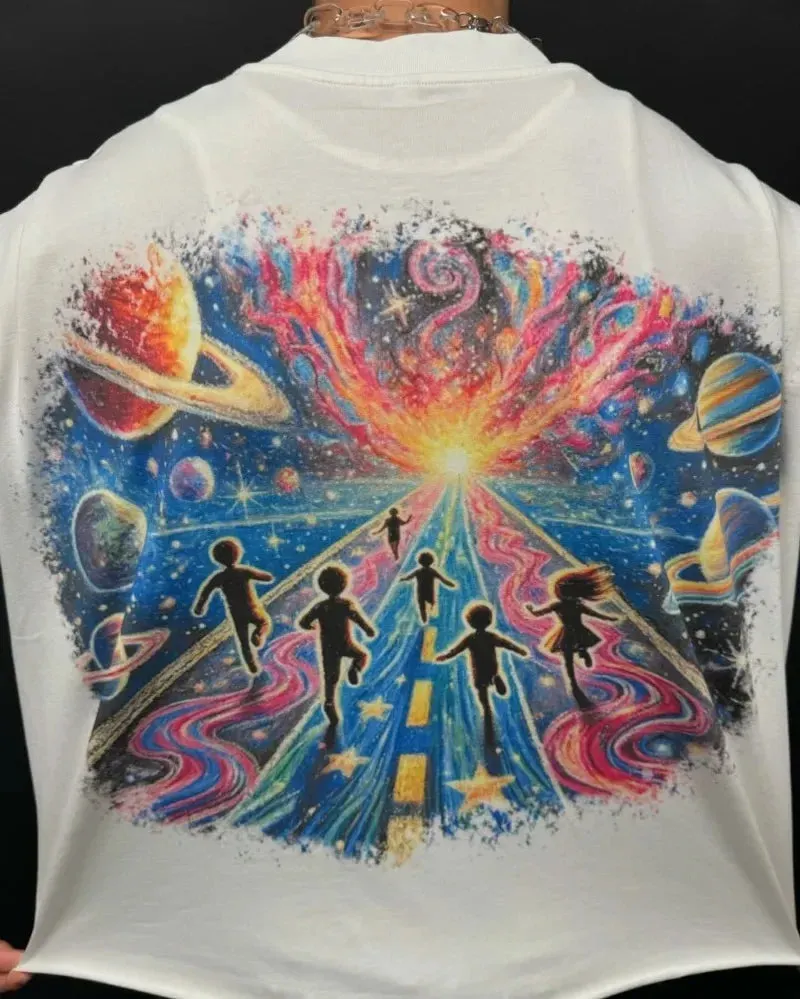 Maxct Four seasons new colorful cartoon pattern printed oversized T-shirt men's Y2k street hip-hop Harajuku loose short-sleeved top