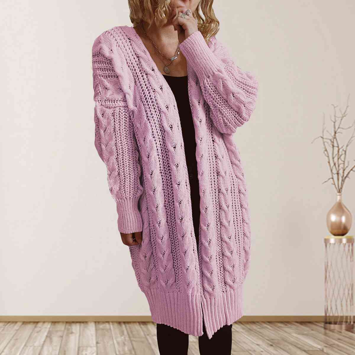 Maxct &Cable-Knit Open Front Dropped Shoulder Cardigan