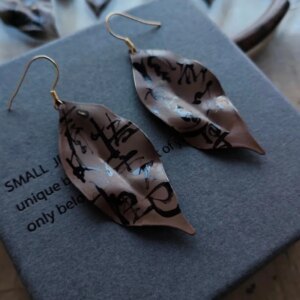Chinese Lacquer Calligraphy Leaves Earrings