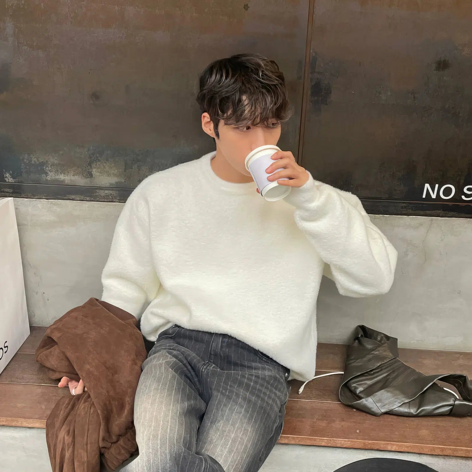 Maxct White Crew Neck Sweater