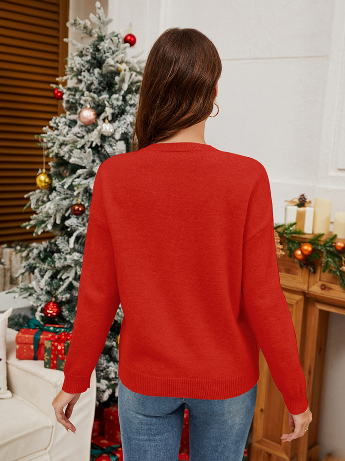 Maxct &Sequin Candy Cane Round Neck Long Sleeve Sweater
