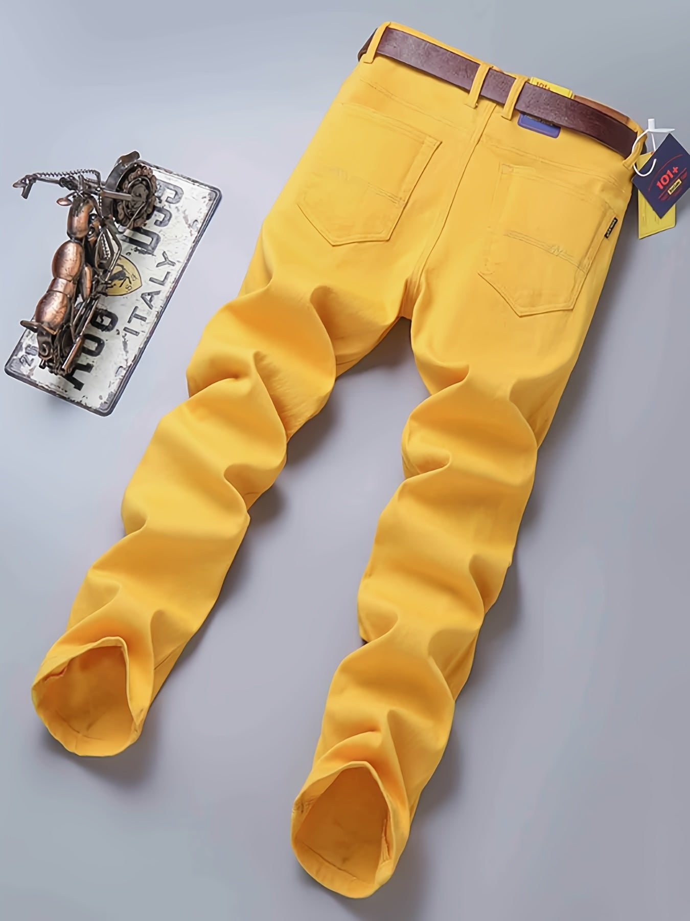 Maxct  Y2k Slim Fit Jeans, Men's Casual Street Style Solid Color Slightly Stretch Denim Pants For Spring Summer
