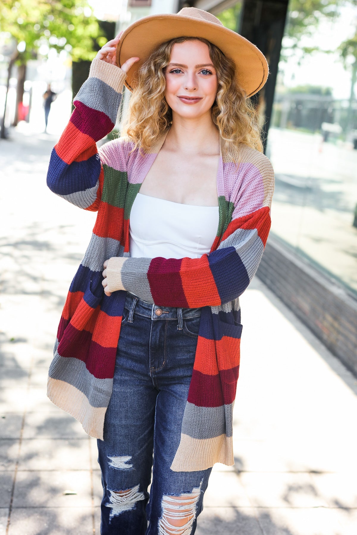 Maxct &Weekend Ready Multicolor Striped Slouchy Open Cardigan