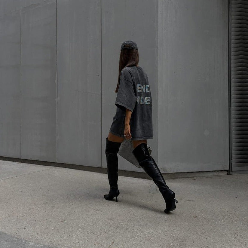 Maxct-Trendy Oversize Streetwear Distressed Letter Printed Cotton Shirt